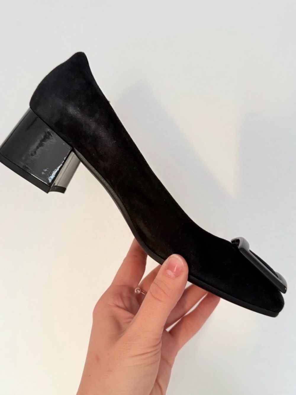 Bronzin Made in Italy Black Suede Leather Block Heel Pumps EU 39.5 - Picture 8 of 9